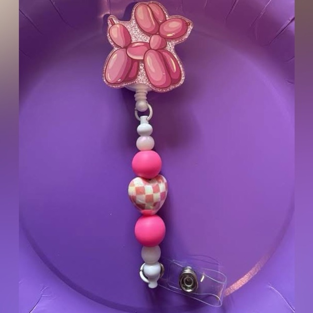 Pink Balloon Dog Badge Reel